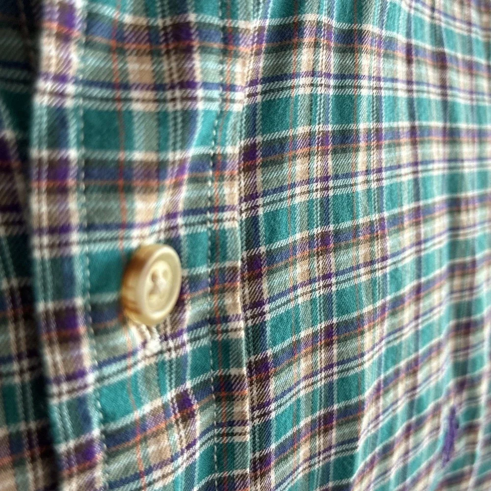 Ralph Lauren Button Down Plaid Green Blue Check Men's Size L 46 chest